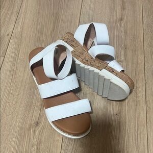 SHEIN White and Brown Platform Sandals